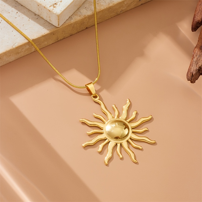 Bohemian Retro Golden Sun Pendant Stainless Steel Necklace